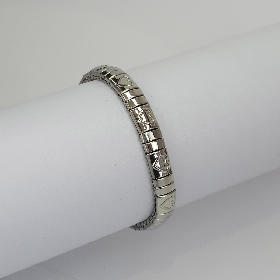 Pulsera Plateada con Corazones Flexible
