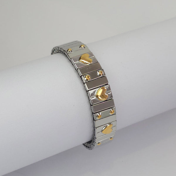 Pulsera Plateada y Plateada con Corazones Flexible