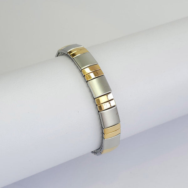 Pulsera Plateada y Dorada Intercalada Flexible (9mm)