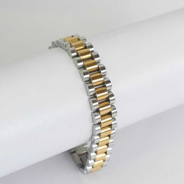 Pulsera Tipo Correa de Reloj Dorada y Plateada