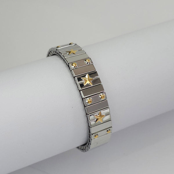 Pulsera Plateada con Estrellas y Bolitas Flexible