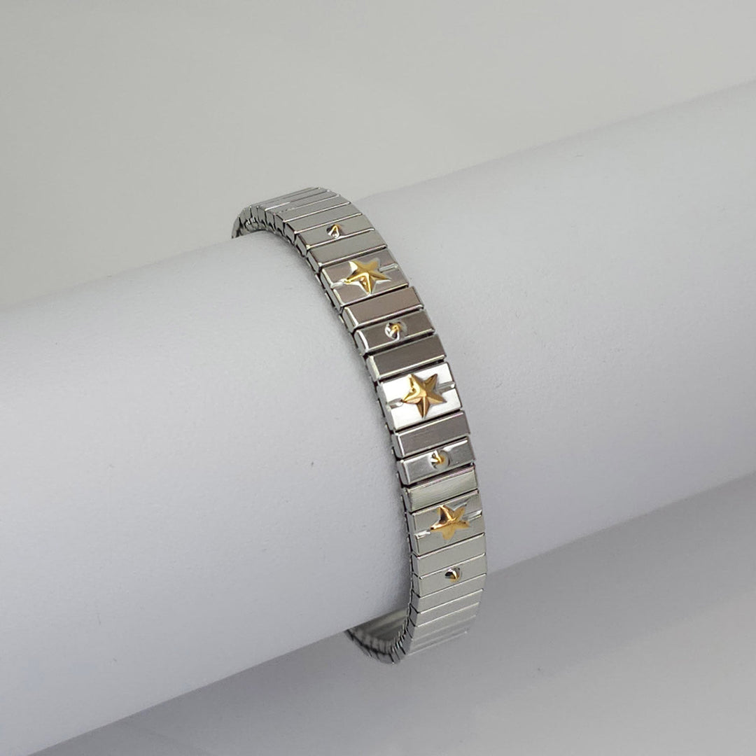 Pulsera Plateada con Estrellas y Bolitas Flexible