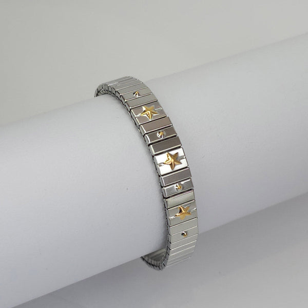 Pulsera Plateada con Estrellas y Bolitas Flexible