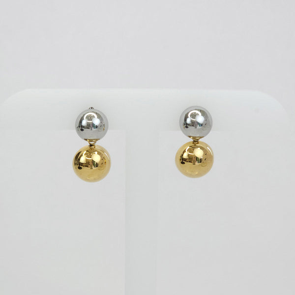 Par de Aretes Dorados y Plateados con 2 Esferas