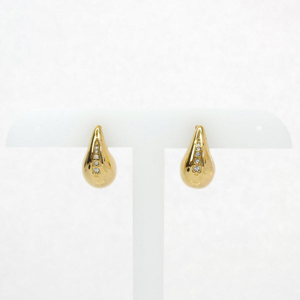 Par de Aretes Dorados en Forma de Gota con Brillantes