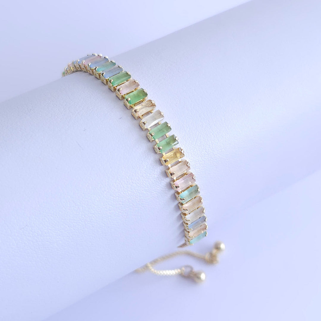 Pulsera Tenis Dorada Colores Pastel