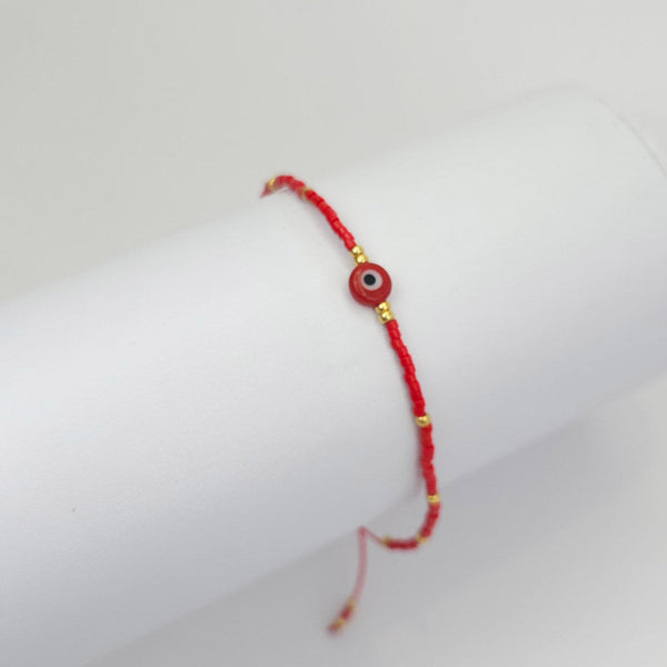 Pulsera Roja Chaquira con Ojo