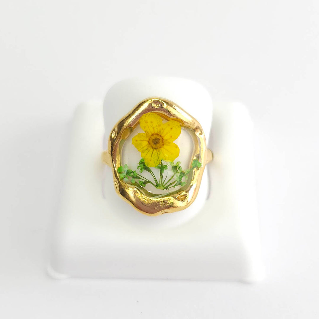 Anillo Flor Amarillo con Verde