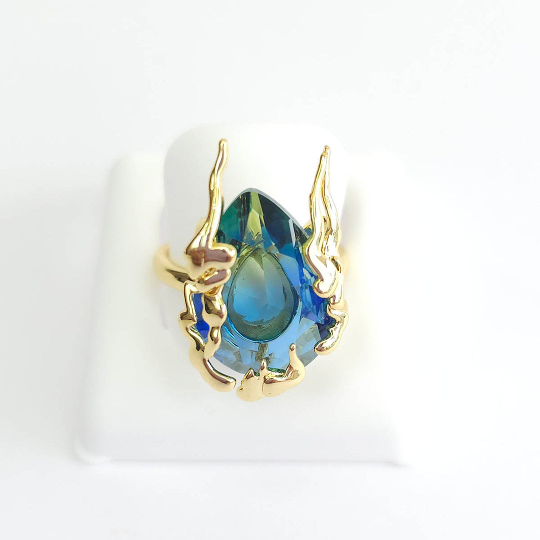 Anillo Cristal Azul y Figuras