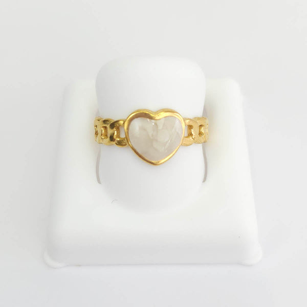 Anillo piedra de corazon blanco