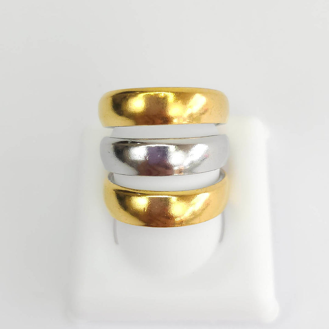 Anillo triple liso dorado y plateado 