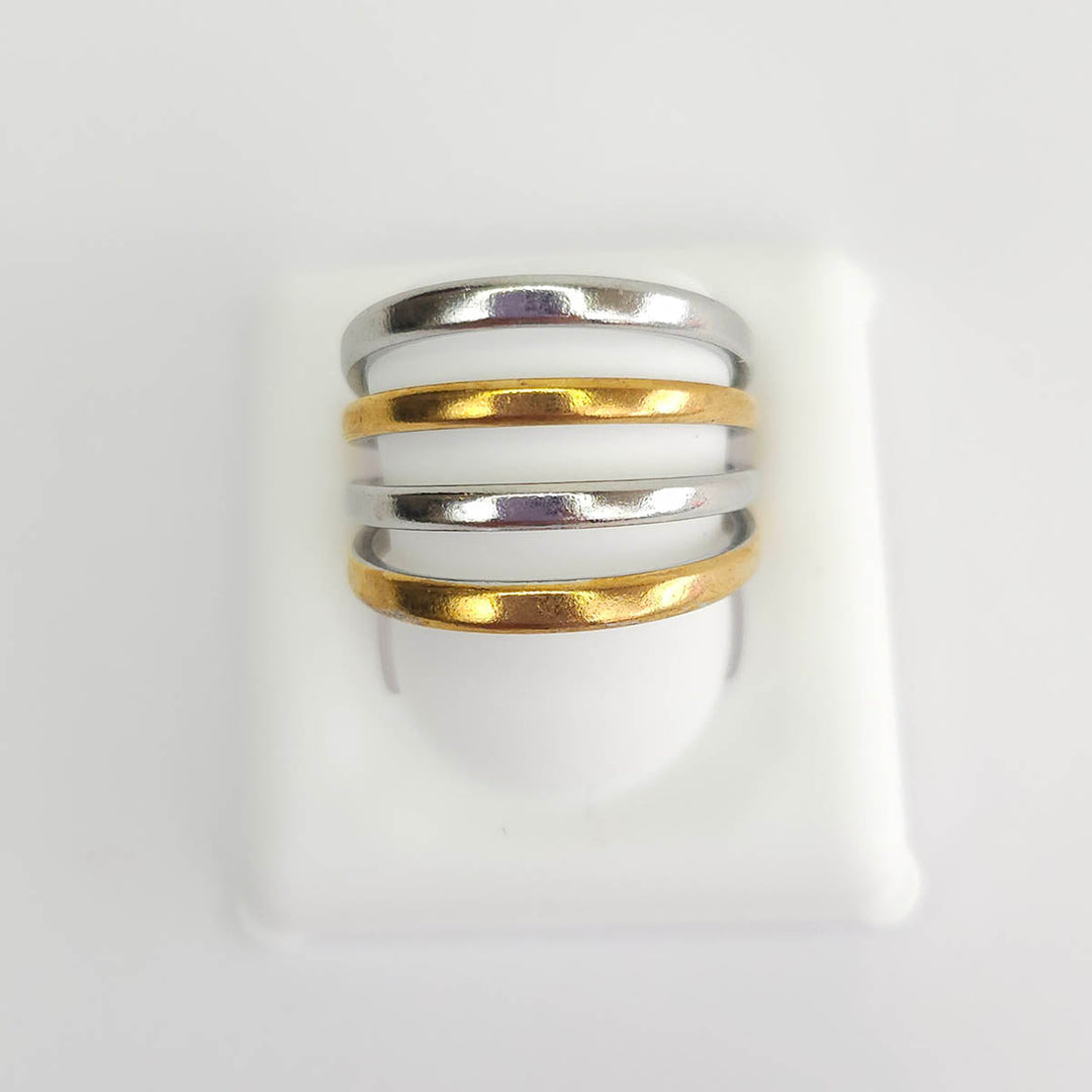 Anillo 4 aros liso dorado y plateado
