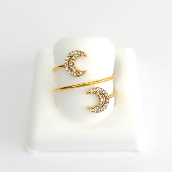 Anillo triple con doble luna de zirconia