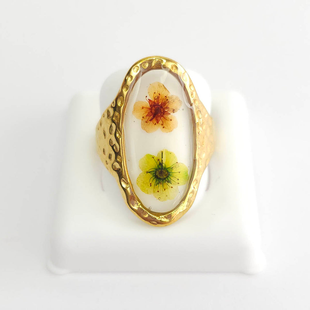 Anillo naturaleza floral verde y rosa