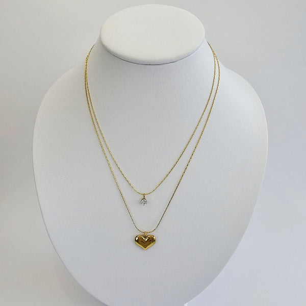 Collar cadena doble con dije corazón y brillante