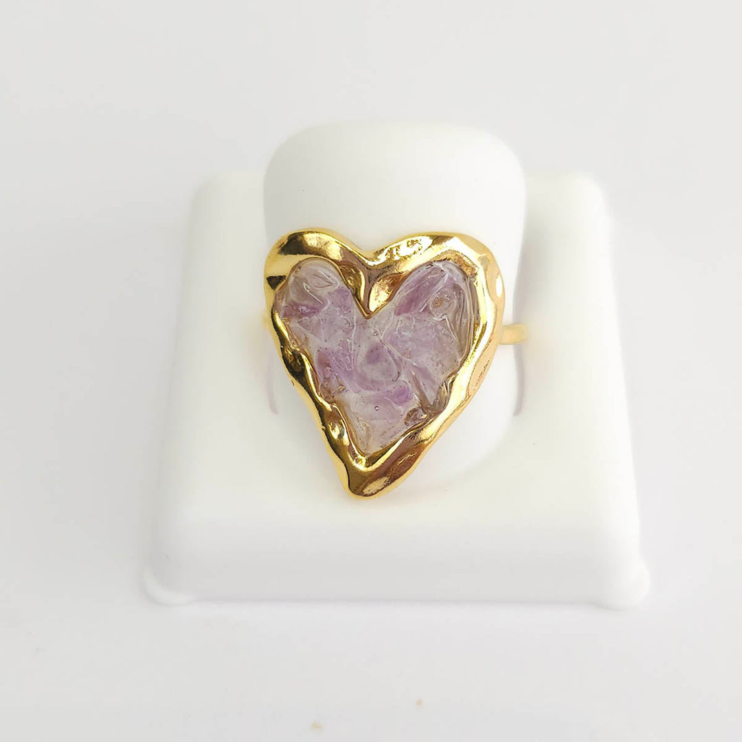 Anillo Corazón con Piedras Naturales 