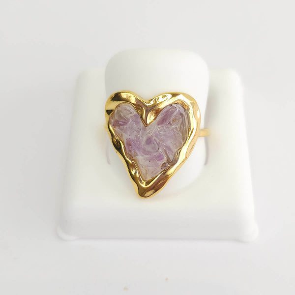 Anillo Corazón con Piedras Naturales 