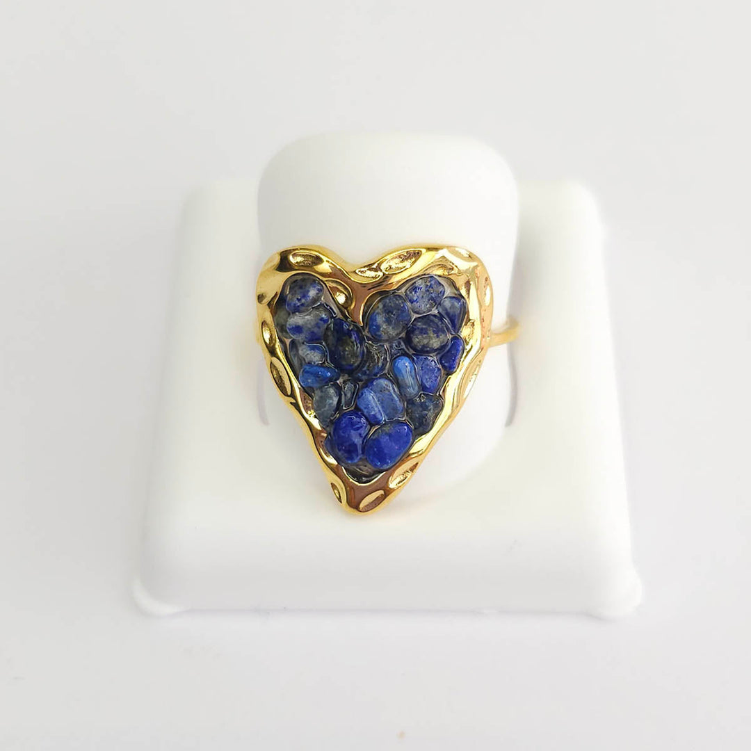Anillo Corazón con Piedras Naturales 