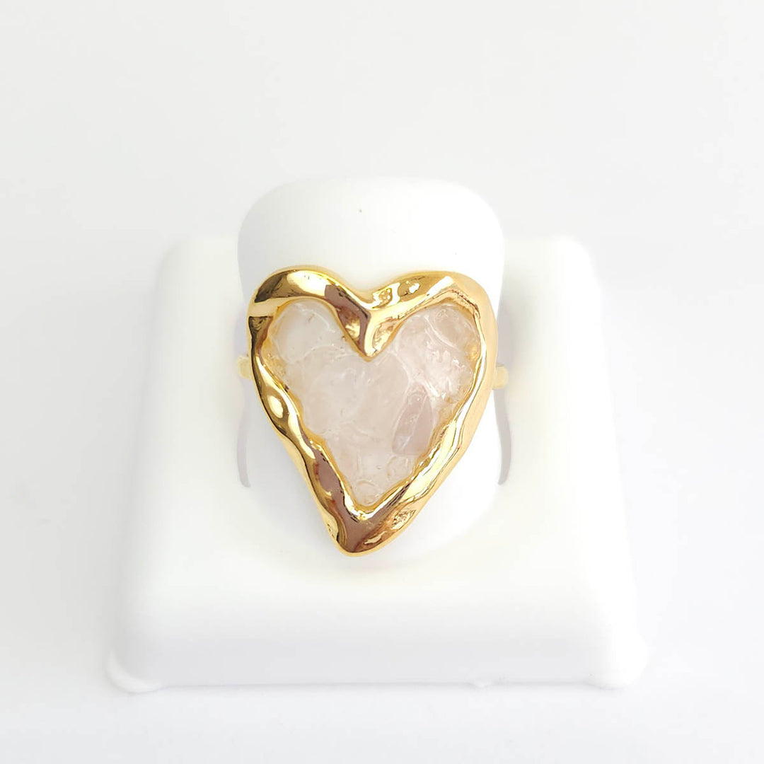 Anillo Corazón con Piedras Naturales 