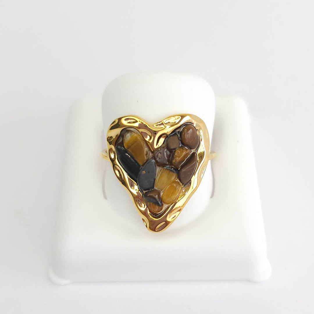 Anillo Corazón con Piedras Naturales 