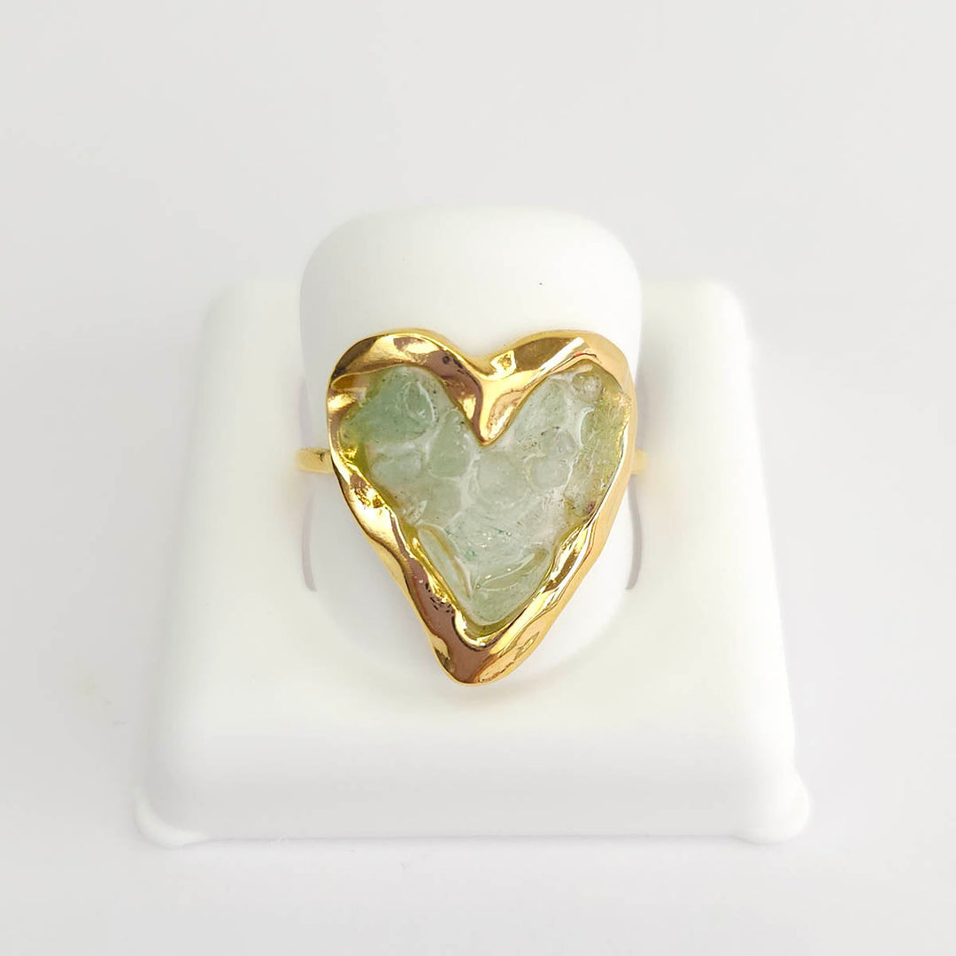 Anillo Corazón con Piedras Naturales 