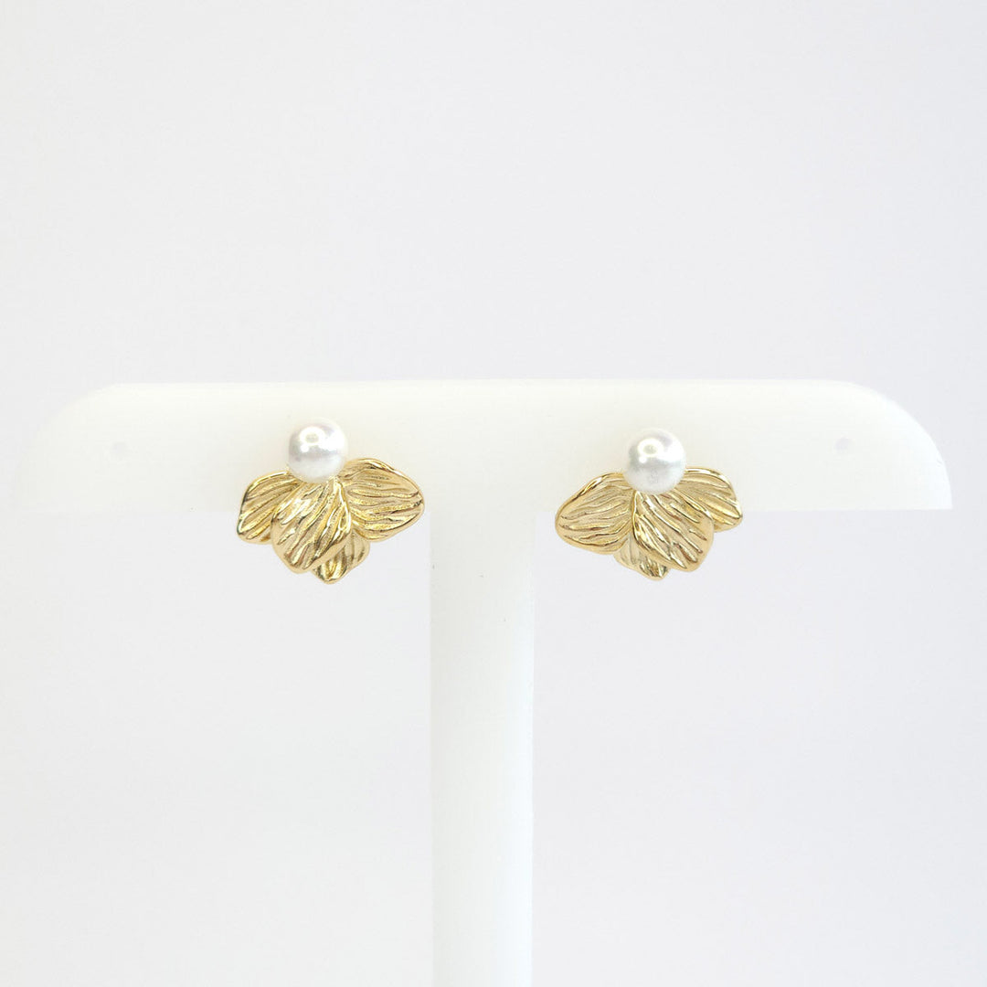 Aretes Perla y Hojas Dorados