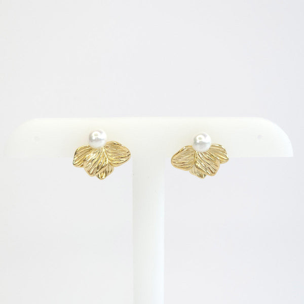 Aretes Perla y Hojas Dorados