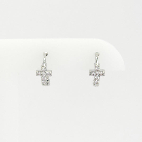 Arracadas Plateadas Cruz Brillante