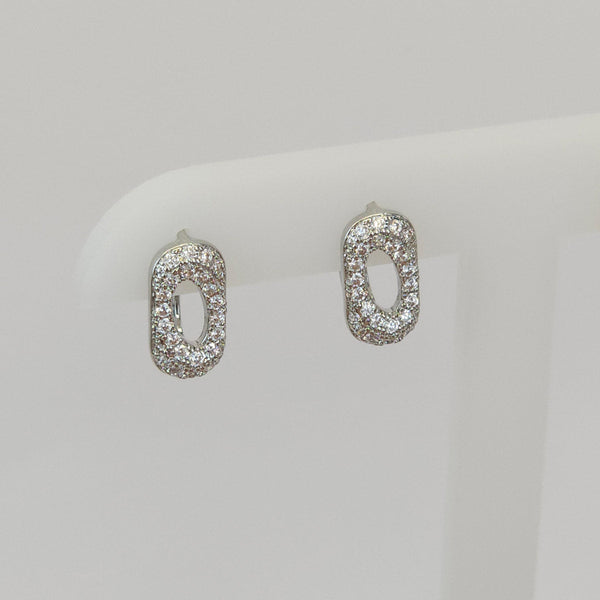 Arracadas Plateadas con Ovalo Brillantes