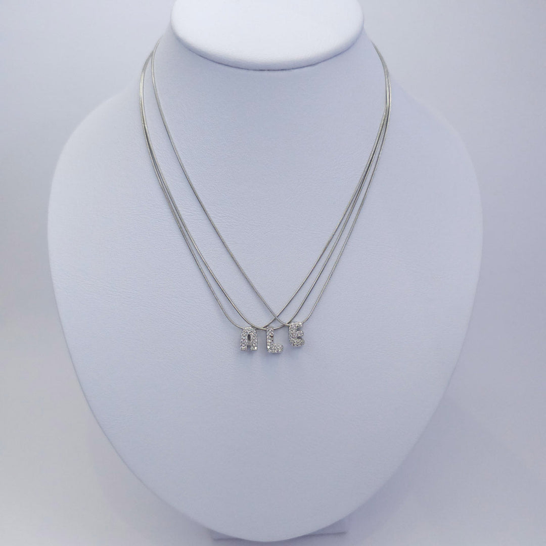 Collar Inicial Burbuja Plateado con Zirconias