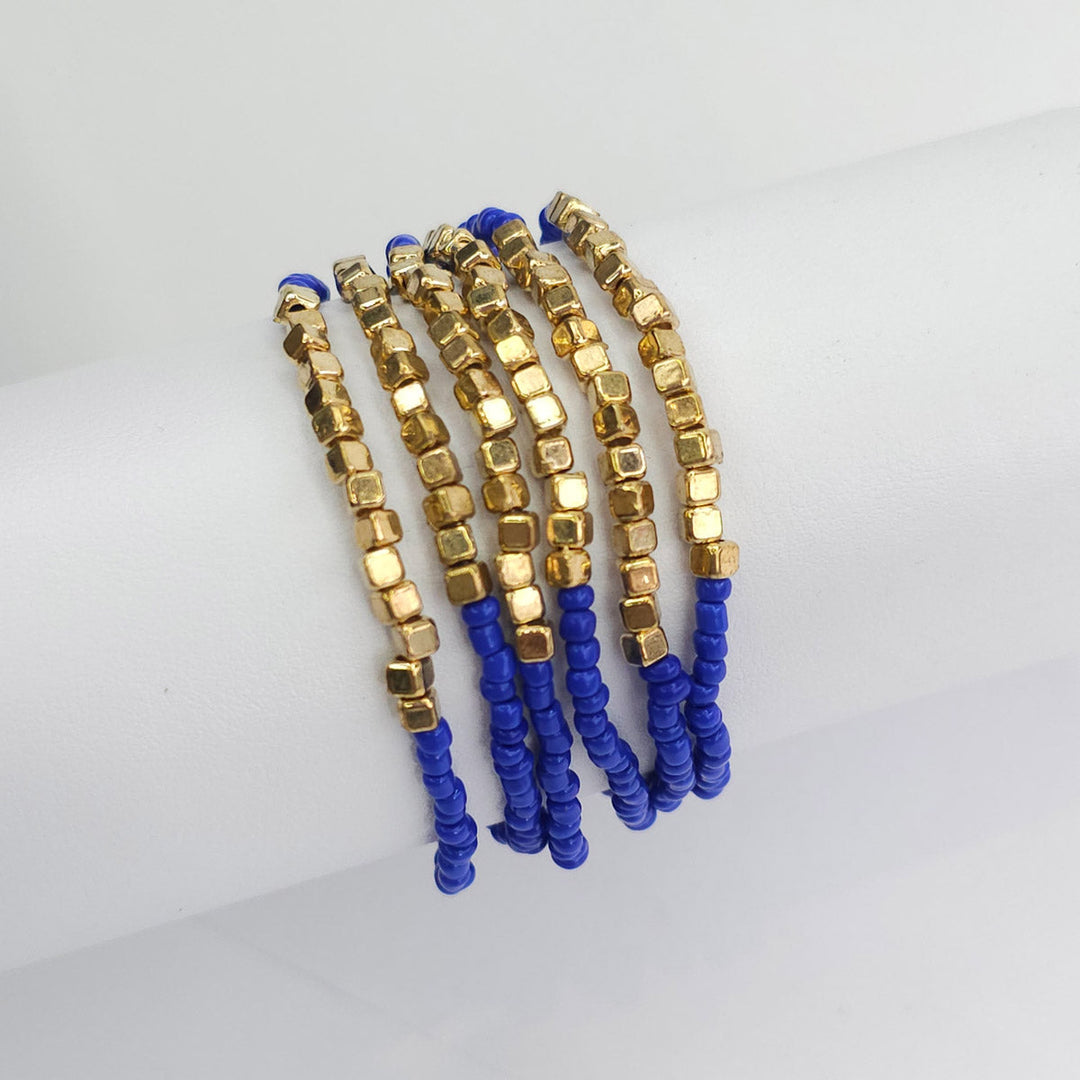 Set 6 Pulseras Chaquira Azul