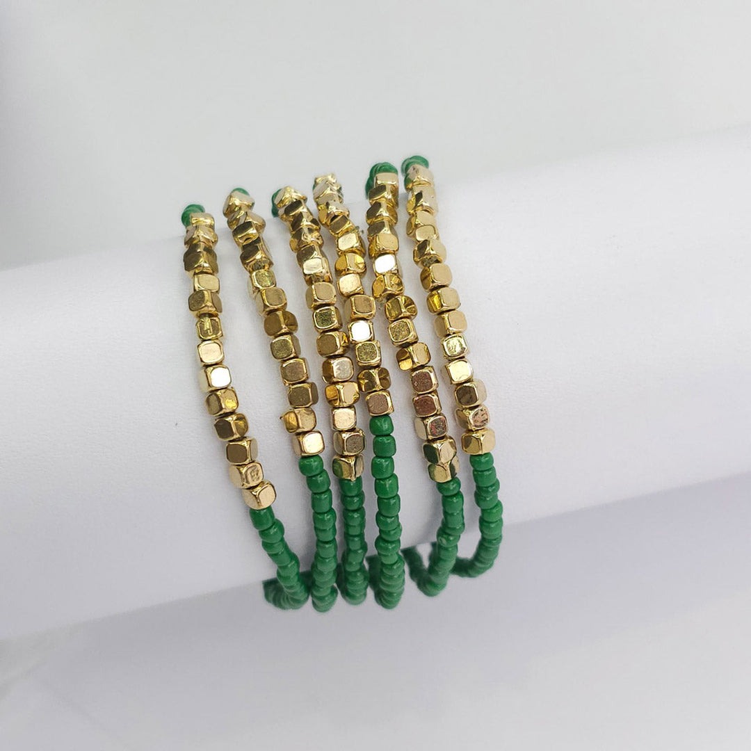Set 6 Pulseras Chaquira Verde