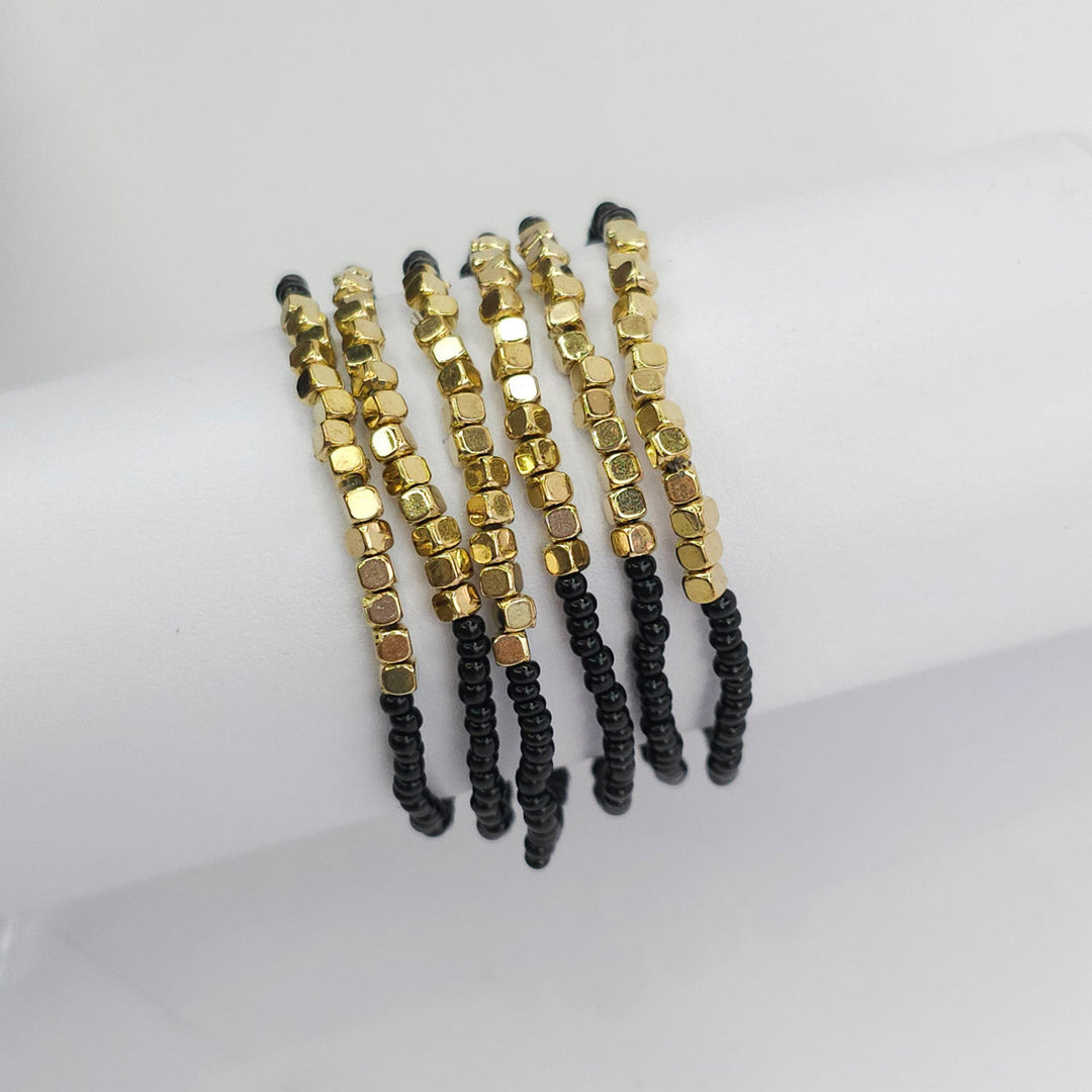 Set 6 Pulseras Chaquira Negro