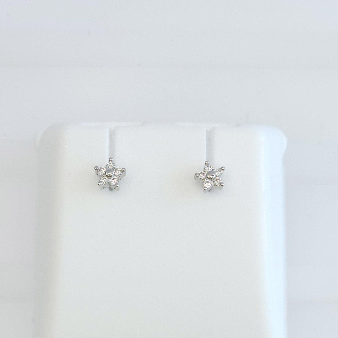 Broquel Flor de Cinco Pétalos con Zirconias Plateado